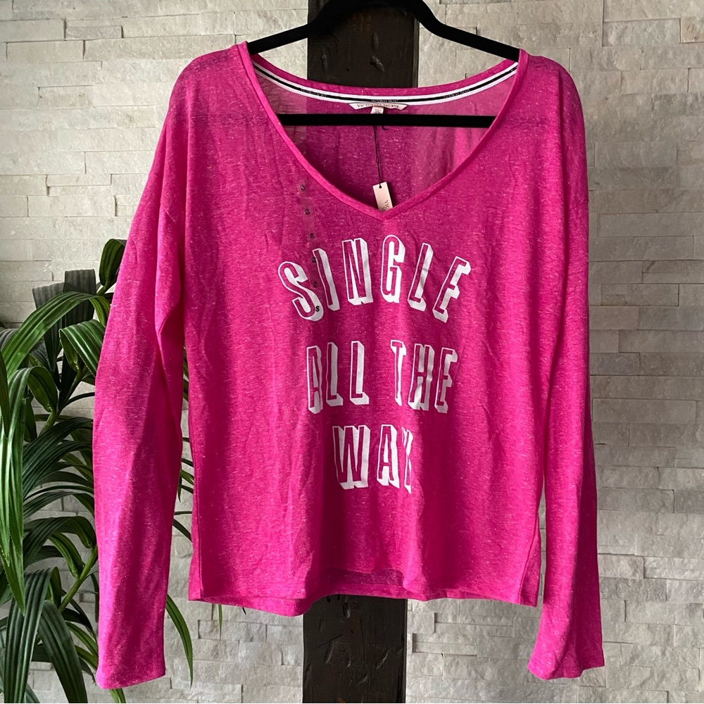 VICTORIA’S SECRET “Single all the Way” Magenta Pink New with Tags Shirt Size S